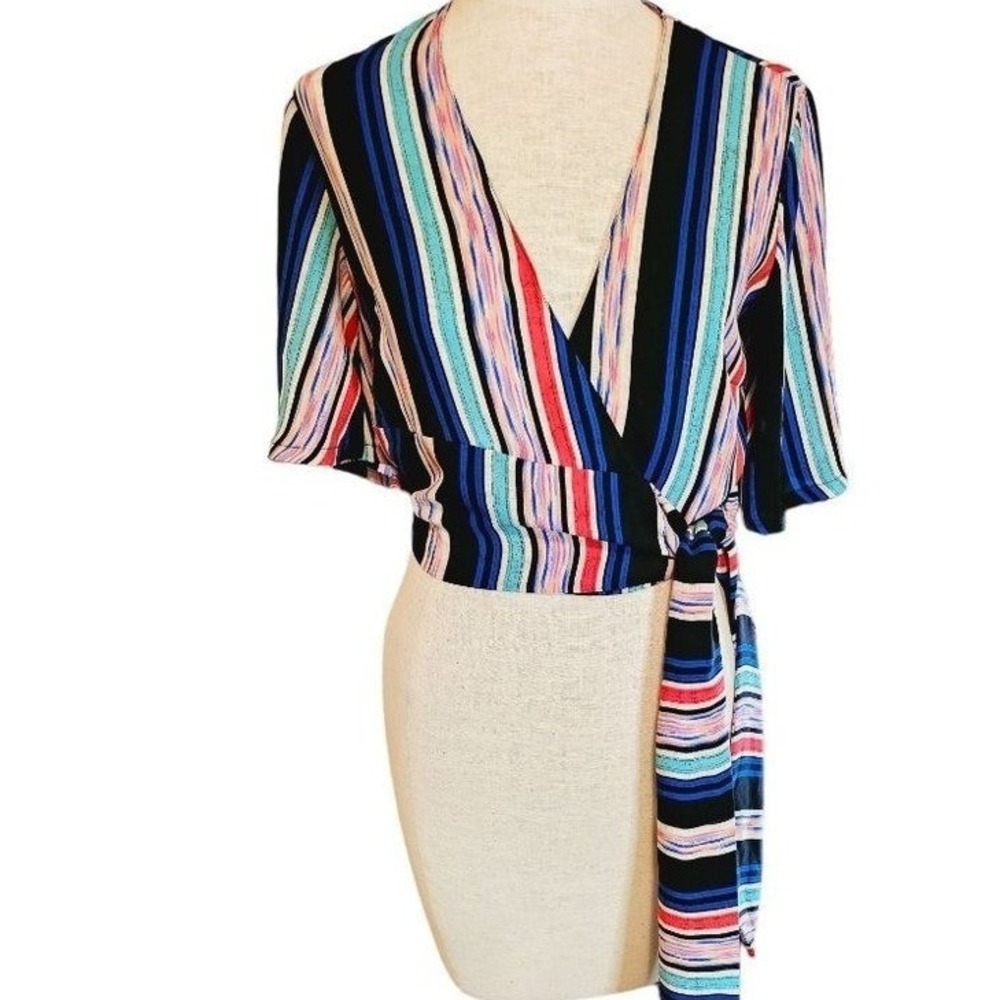 Lush Wrap Blouse size Medium striped multi‎ color cropped